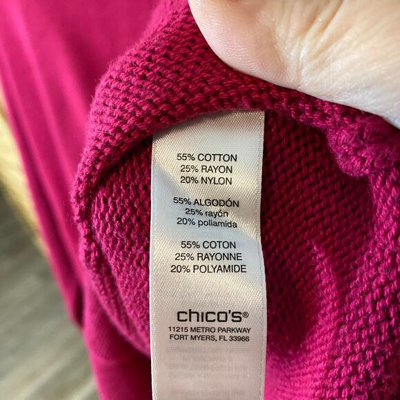Chico’s Pink Button Cowl Neck Sweater Tunic Size 2 Large Pockets Cozy Knit - Picture 6 of 8